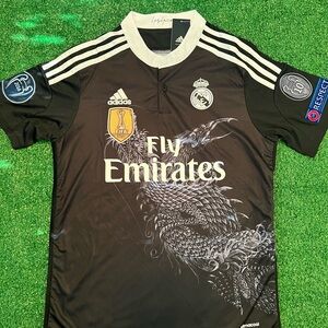 Cristiano Ronaldo #7 Real Madrid 2014 small Black Dragon Jersey short Sl…